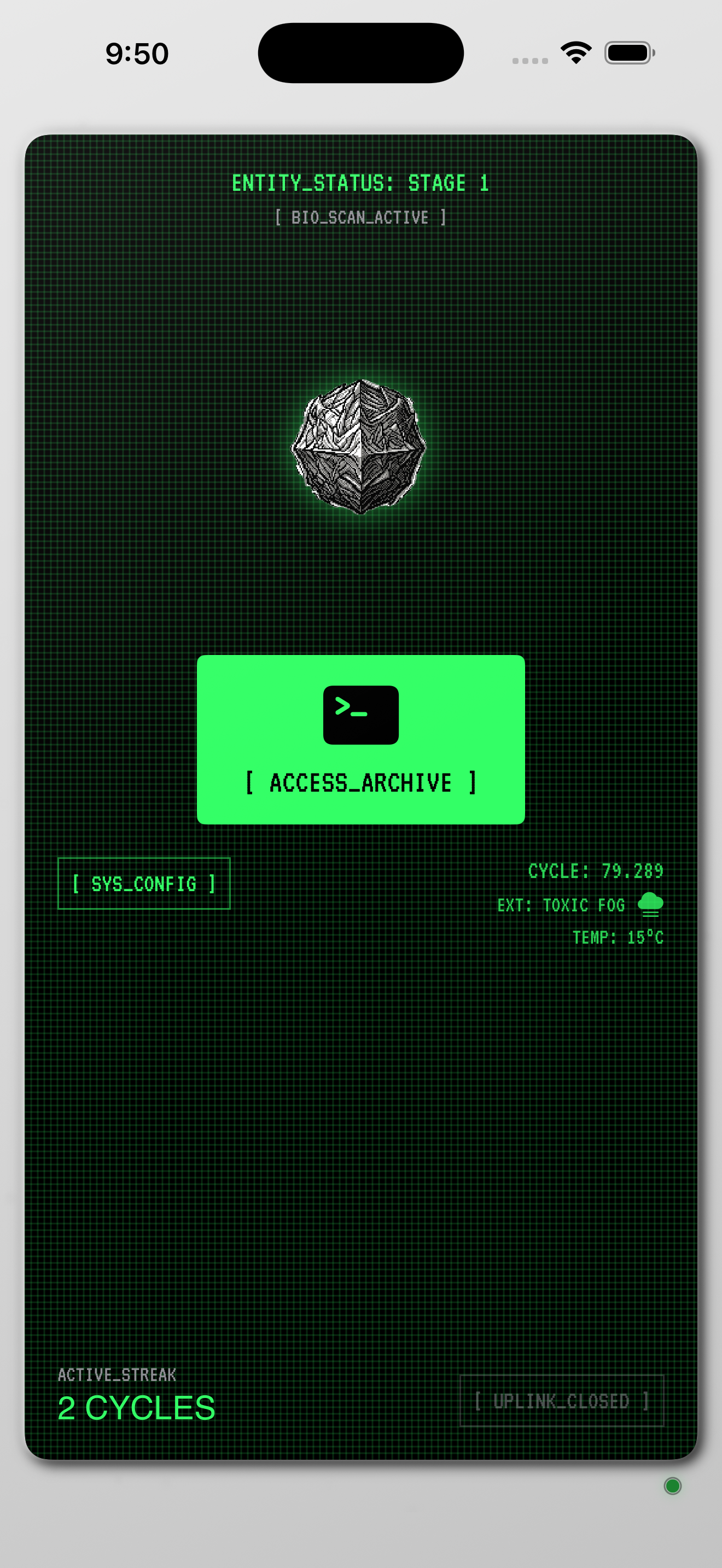 Orbital L0G home terminal with digital entity and active streak