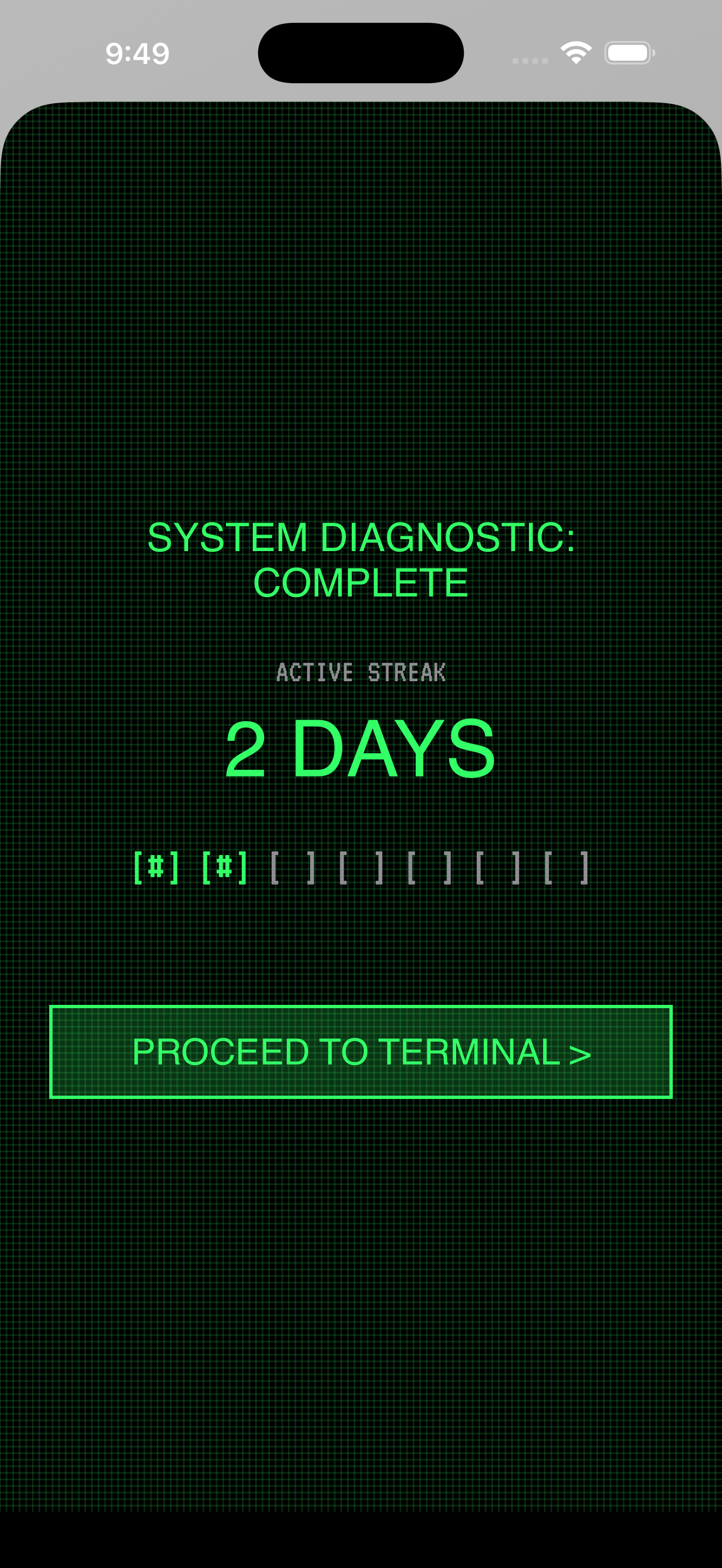 Orbital L0G streak diagnostic screen on iPhone
